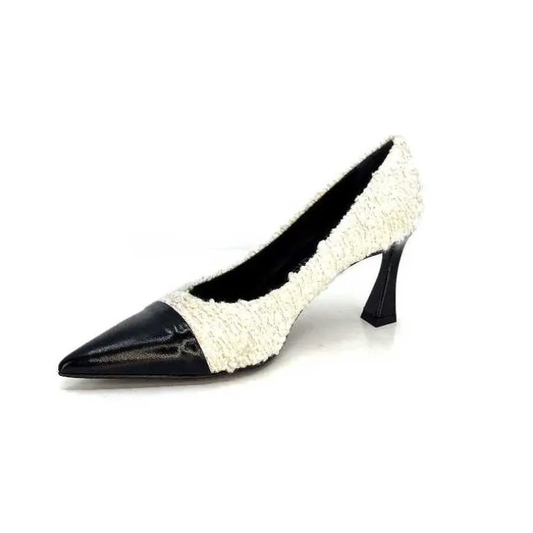 moon flower - enzo di martino Escarpins Enzo Di Martino Eli 715 Textile Cuir Vernis Noir Crème Fashion