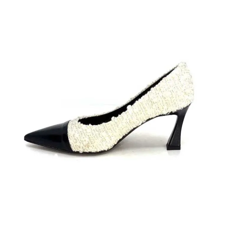 moon flower - enzo di martino Escarpins Enzo Di Martino Eli 715 Textile Cuir Vernis Noir Crème Fashion