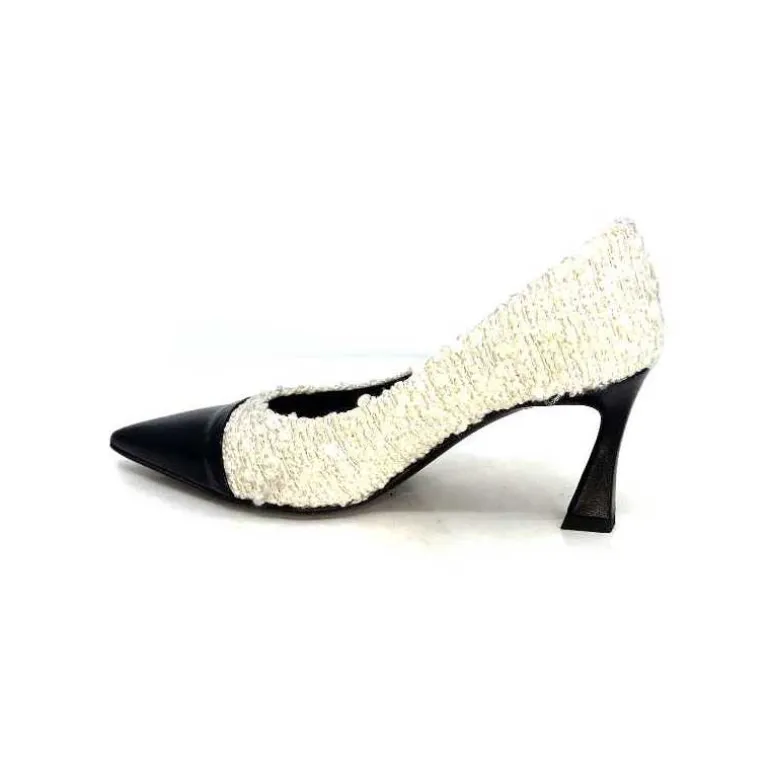 moon flower - enzo di martino Escarpins Enzo Di Martino Eli 715 Textile Cuir Vernis Noir Crème Fashion