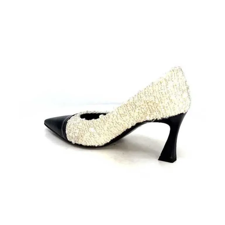 moon flower - enzo di martino Escarpins Enzo Di Martino Eli 715 Textile Cuir Vernis Noir Crème Fashion