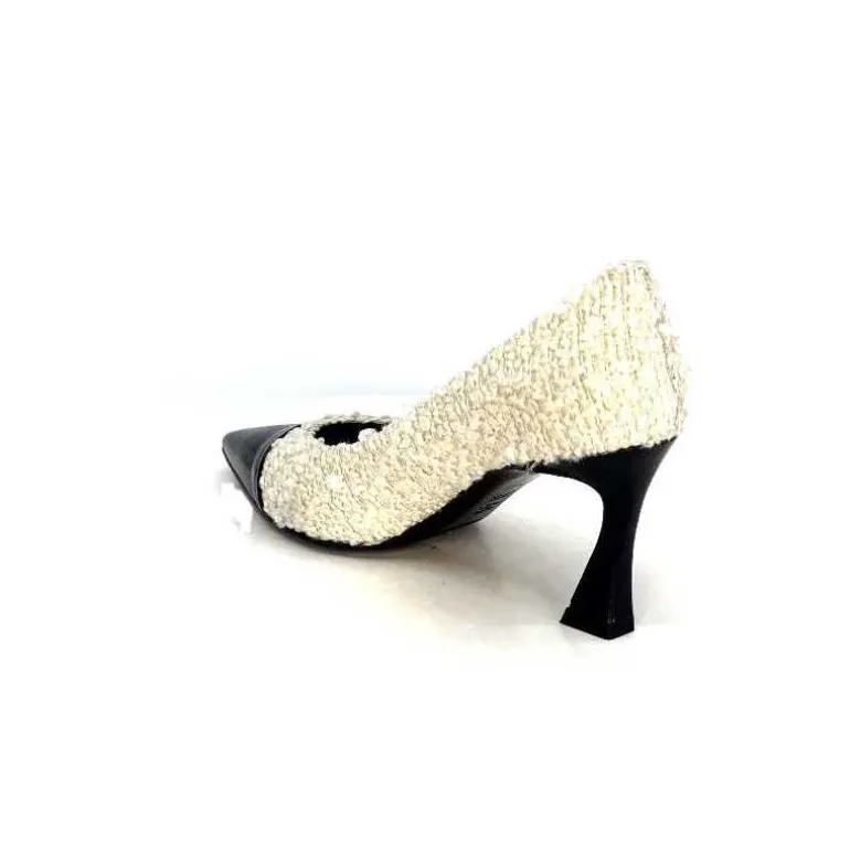 moon flower - enzo di martino Escarpins Enzo Di Martino Eli 715 Textile Cuir Vernis Noir Crème Fashion