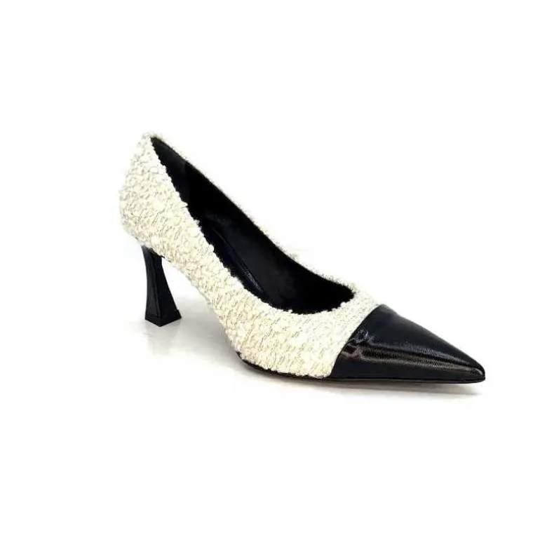 moon flower - enzo di martino Escarpins Enzo Di Martino Eli 715 Textile Cuir Vernis Noir Crème Fashion