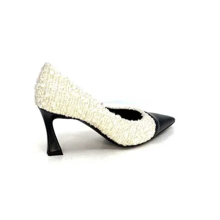 moon flower - enzo di martino Escarpins Enzo Di Martino Eli 715 Textile Cuir Vernis Noir Crème Fashion