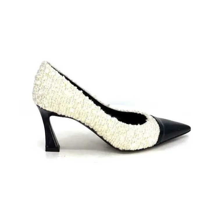 moon flower - enzo di martino Escarpins Enzo Di Martino Eli 715 Textile Cuir Vernis Noir Crème Fashion
