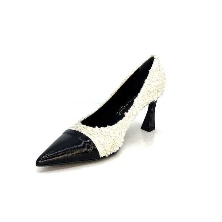 moon flower - enzo di martino Escarpins Enzo Di Martino Eli 715 Textile Cuir Vernis Noir Crème Fashion