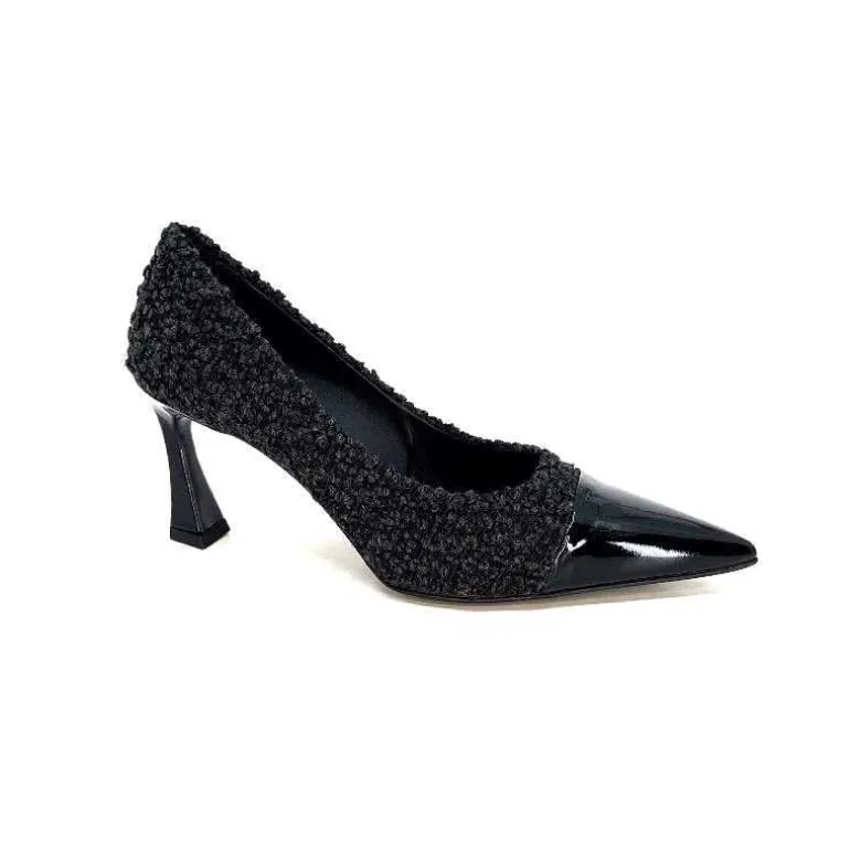 moon flower - enzo di martino Escarpins Enzo Di Martino Eli 715 Textile Cuir Vernis Noir New