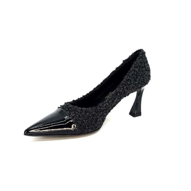 moon flower - enzo di martino Escarpins Enzo Di Martino Eli 715 Textile Cuir Vernis Noir New