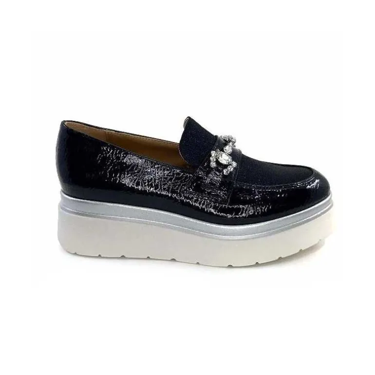 Ivoire0130a Mocassins à Plateforme Ivoire 2C5154 Vernis Bleu Marine Cheap