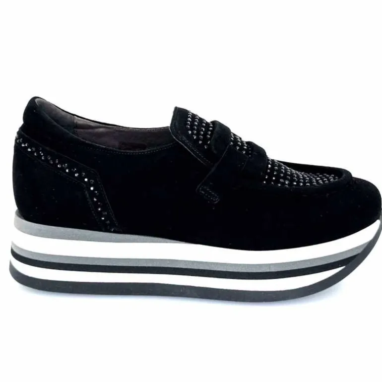 Softwaves Mocassins à Plateforme 7.78.78 012 Daim Noir Discount