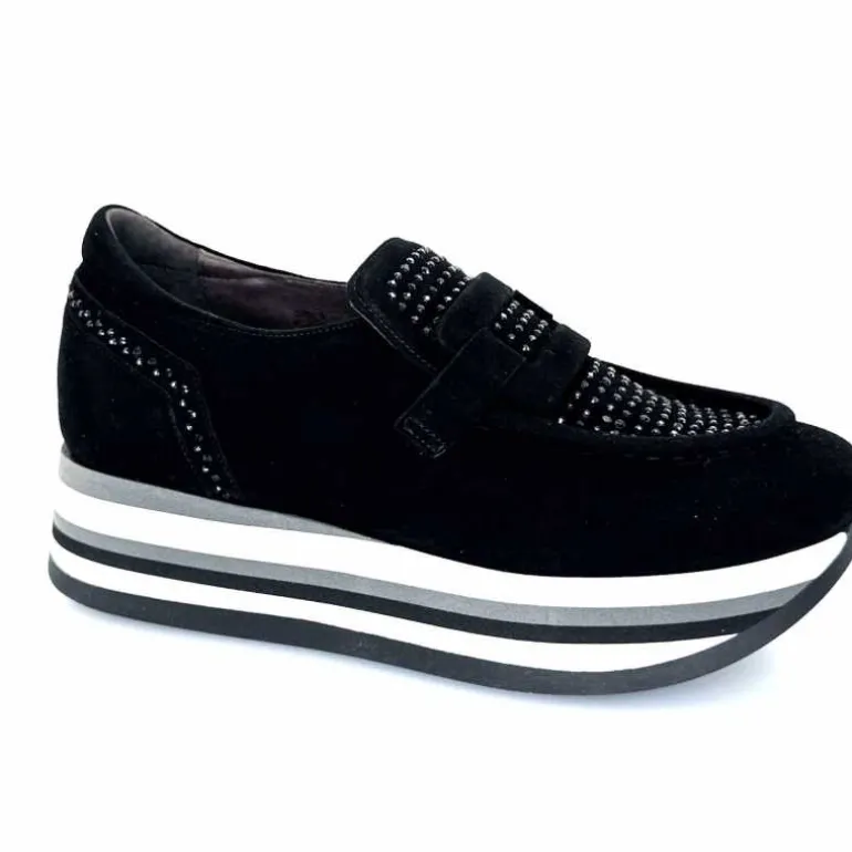Softwaves Mocassins à Plateforme 7.78.78 012 Daim Noir Discount