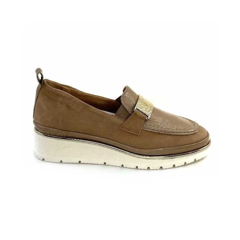 XSA Mocassins à Plateforme 9977 Cuir Vernis Daim Beige Store