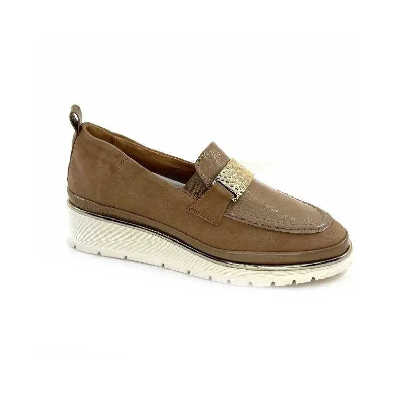XSA Mocassins à Plateforme 9977 Cuir Vernis Daim Beige Store