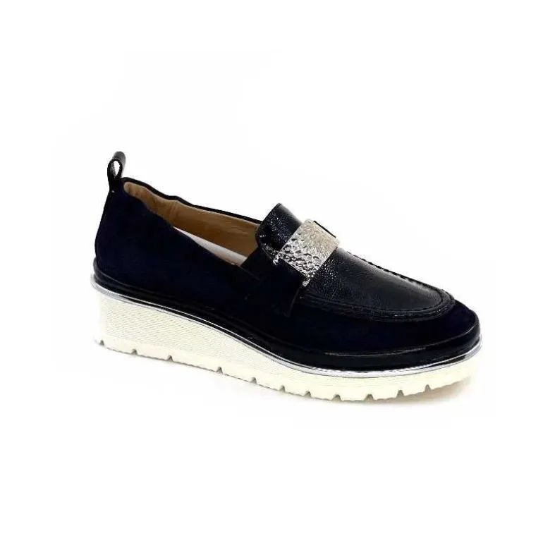 XSA Mocassins à Plateforme 9977 Cuir Vernis Daim Bleu Discount