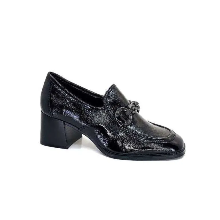 Regarde Le Ciel Mocassins à Talon Vanessa 02 Cuir Vernis Noir Online