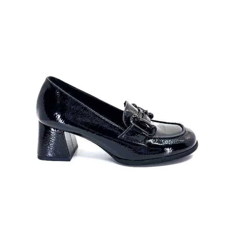Ivoire0130a Mocassins à Talons Ivoire 204823 Cuir Vernis Noir Hot