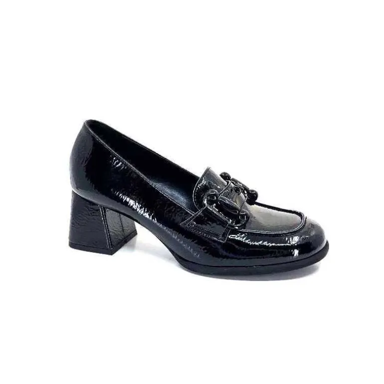 Ivoire0130a Mocassins à Talons Ivoire 204823 Cuir Vernis Noir Hot