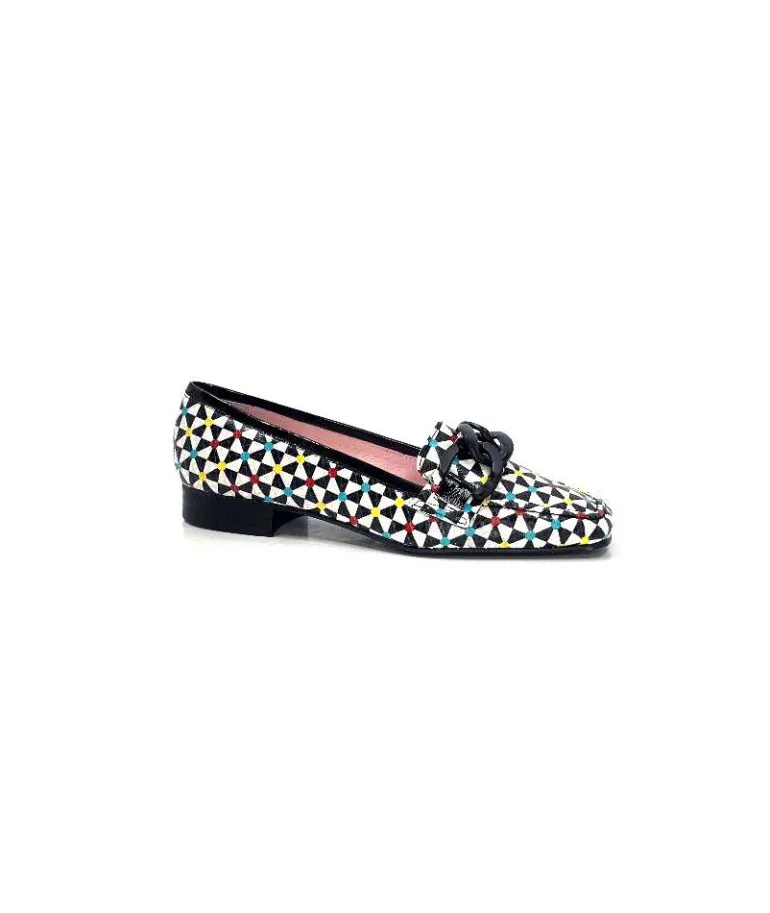 Dansi Mocassins 5344 Cuir Imprimé Noir Multi Blanc Cheap