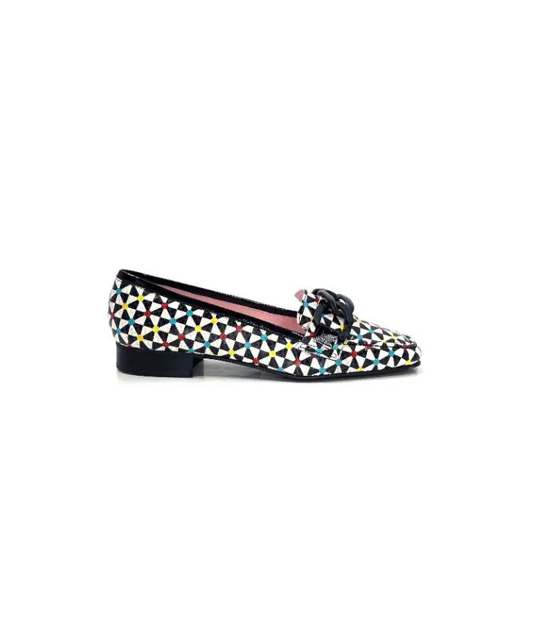Dansi Mocassins 5344 Cuir Imprimé Noir Multi Blanc Cheap