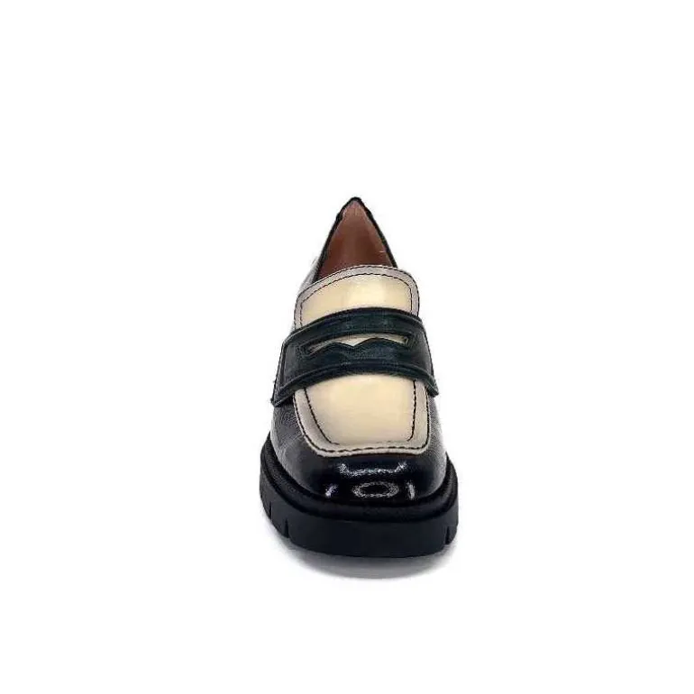 Hispanitas Mocassins Chi 232965 Everest Cuir Vernis Cuir Vert &amp; Beige Noir Store