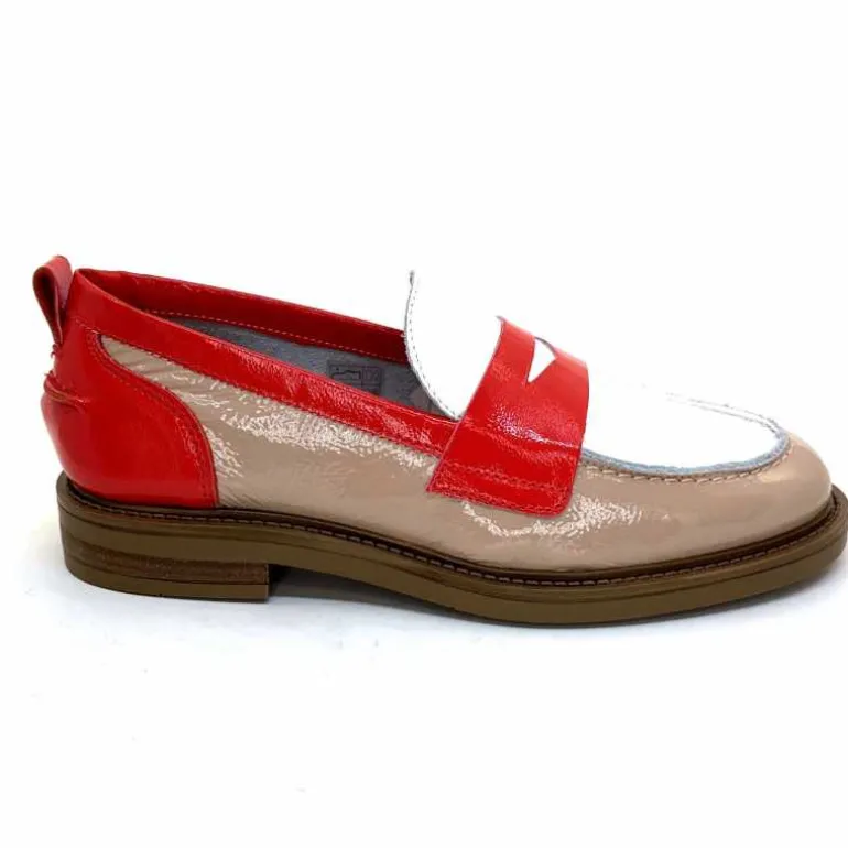 Ivoire0104a Mocassins Ivoire A53115 Cuir Vernis Beige Blanc Corail Hot