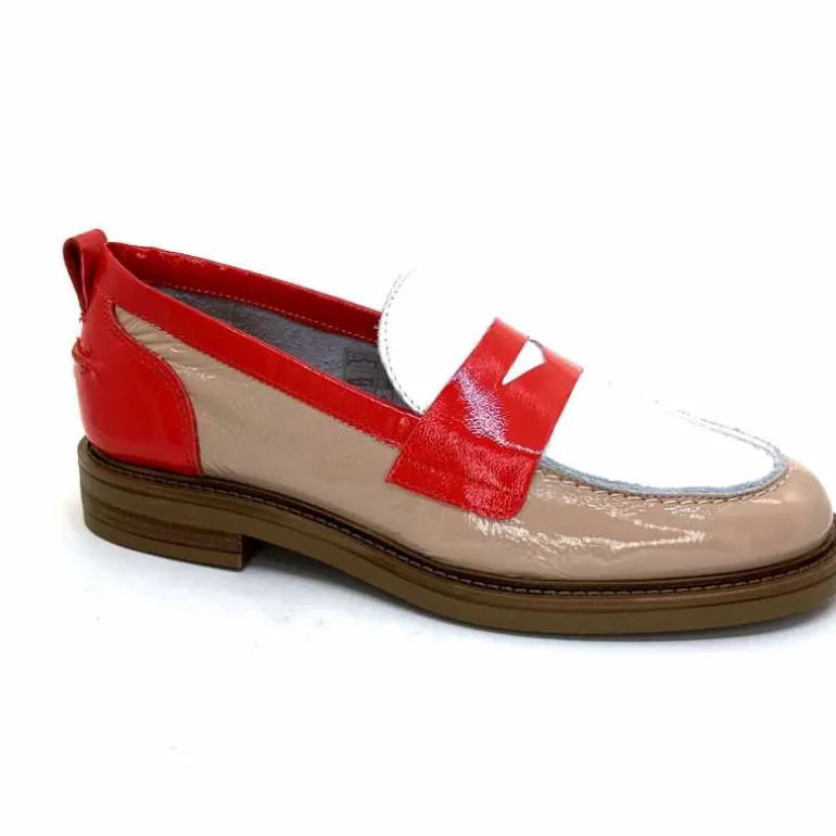 Ivoire0104a Mocassins Ivoire A53115 Cuir Vernis Beige Blanc Corail Hot