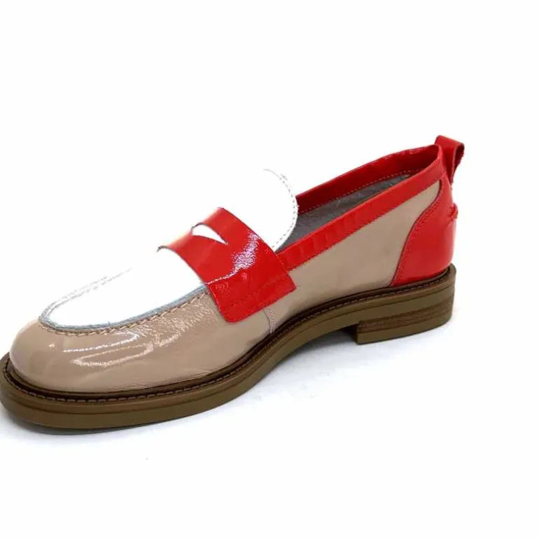 Ivoire0104a Mocassins Ivoire A53115 Cuir Vernis Beige Blanc Corail Hot