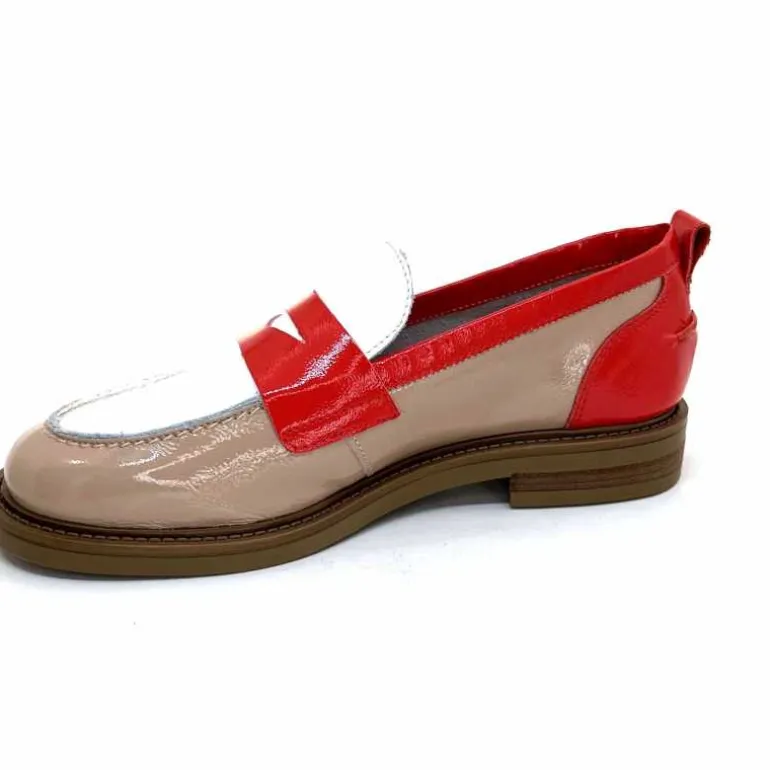 Ivoire0104a Mocassins Ivoire A53115 Cuir Vernis Beige Blanc Corail Hot