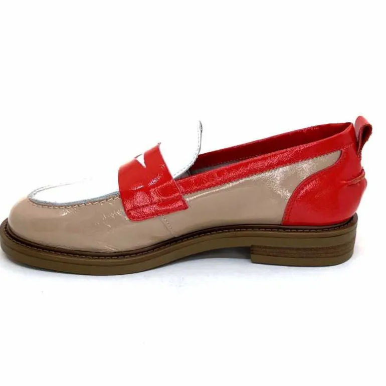 Ivoire0104a Mocassins Ivoire A53115 Cuir Vernis Beige Blanc Corail Hot