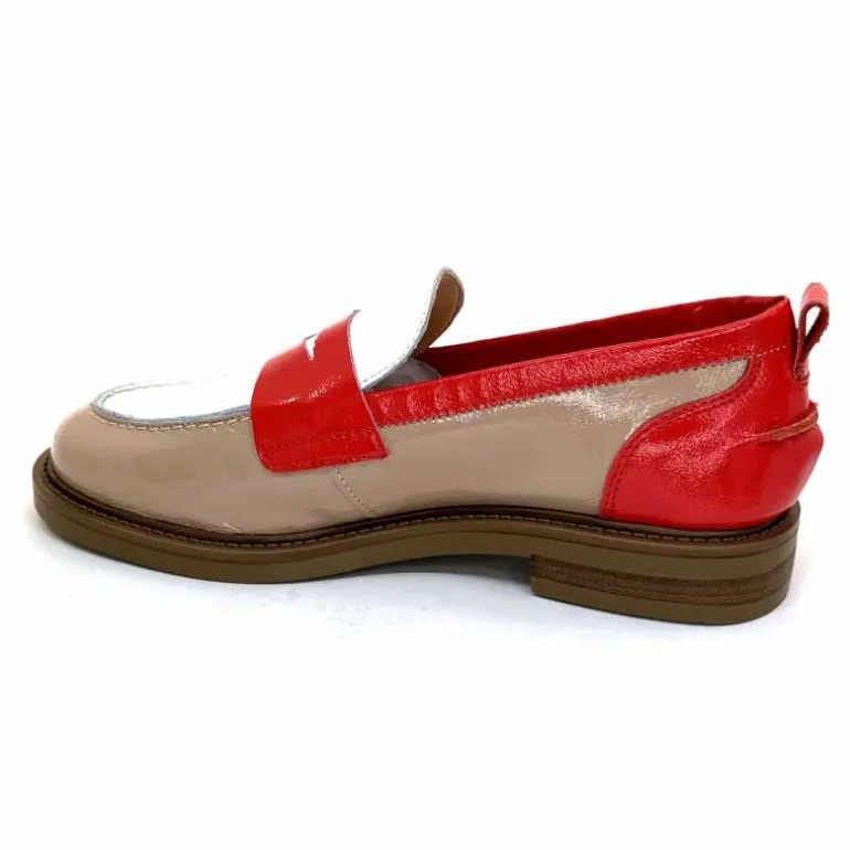 Ivoire0104a Mocassins Ivoire A53115 Cuir Vernis Beige Blanc Corail Hot