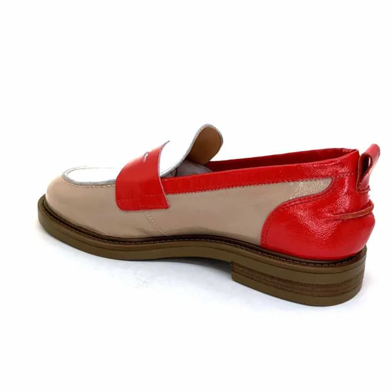 Ivoire0104a Mocassins Ivoire A53115 Cuir Vernis Beige Blanc Corail Hot