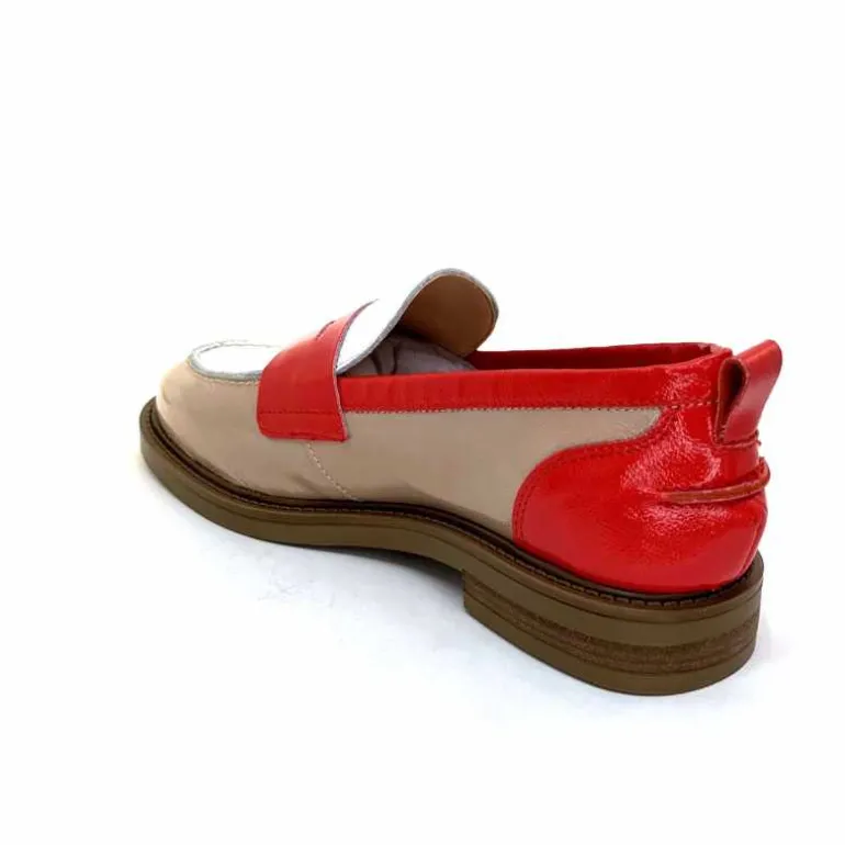 Ivoire0104a Mocassins Ivoire A53115 Cuir Vernis Beige Blanc Corail Hot