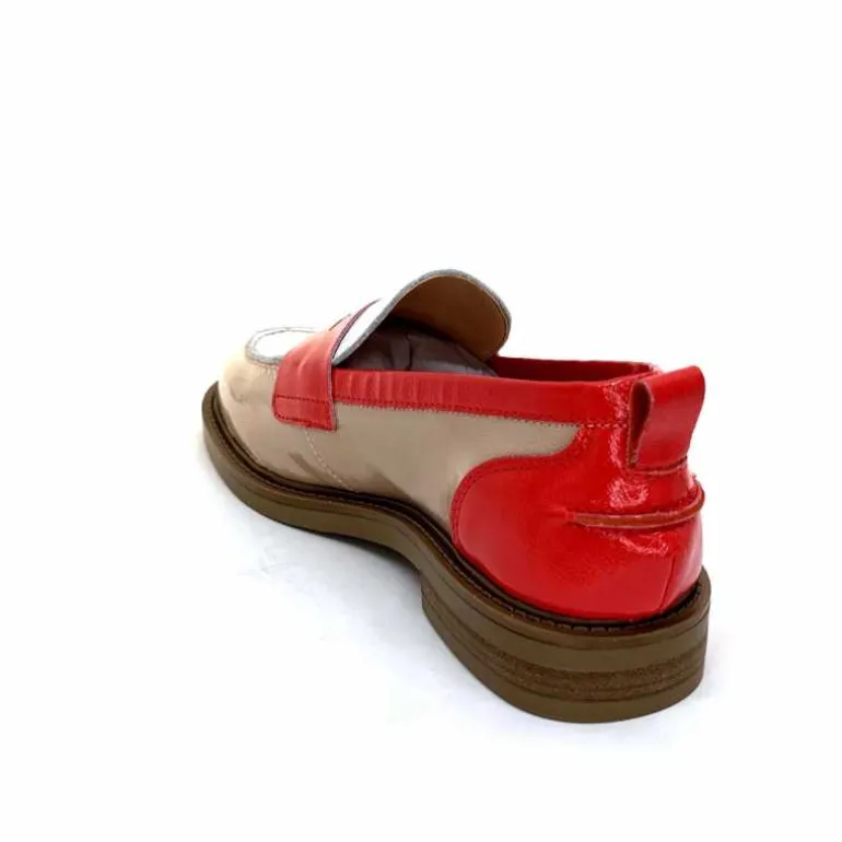 Ivoire0104a Mocassins Ivoire A53115 Cuir Vernis Beige Blanc Corail Hot