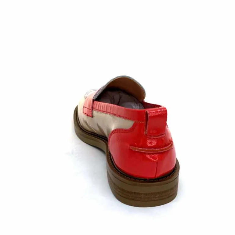 Ivoire0104a Mocassins Ivoire A53115 Cuir Vernis Beige Blanc Corail Hot
