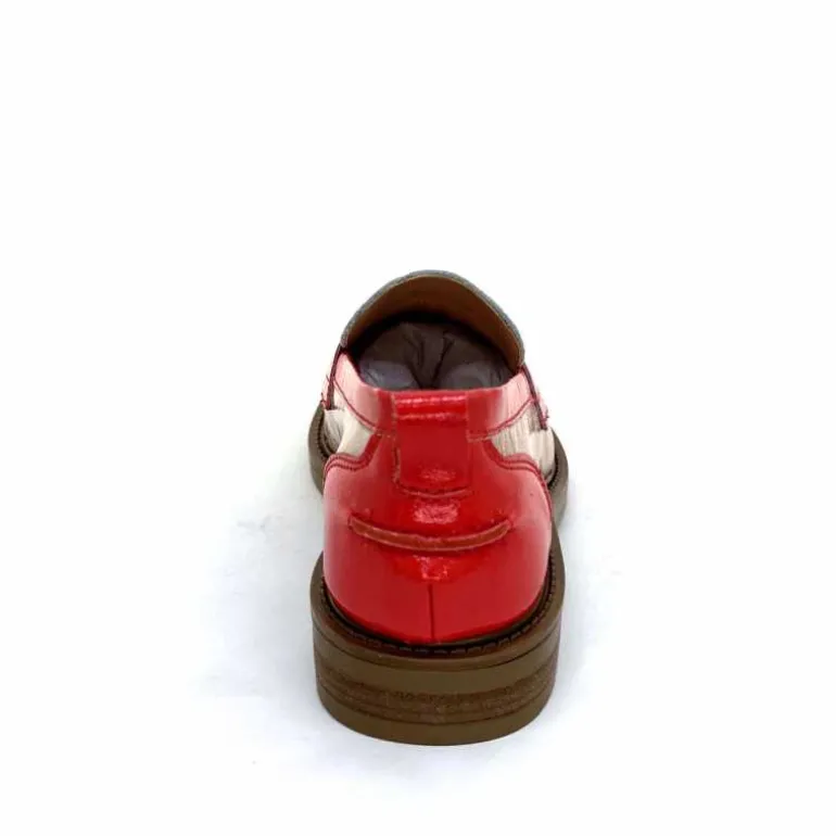 Ivoire0104a Mocassins Ivoire A53115 Cuir Vernis Beige Blanc Corail Hot