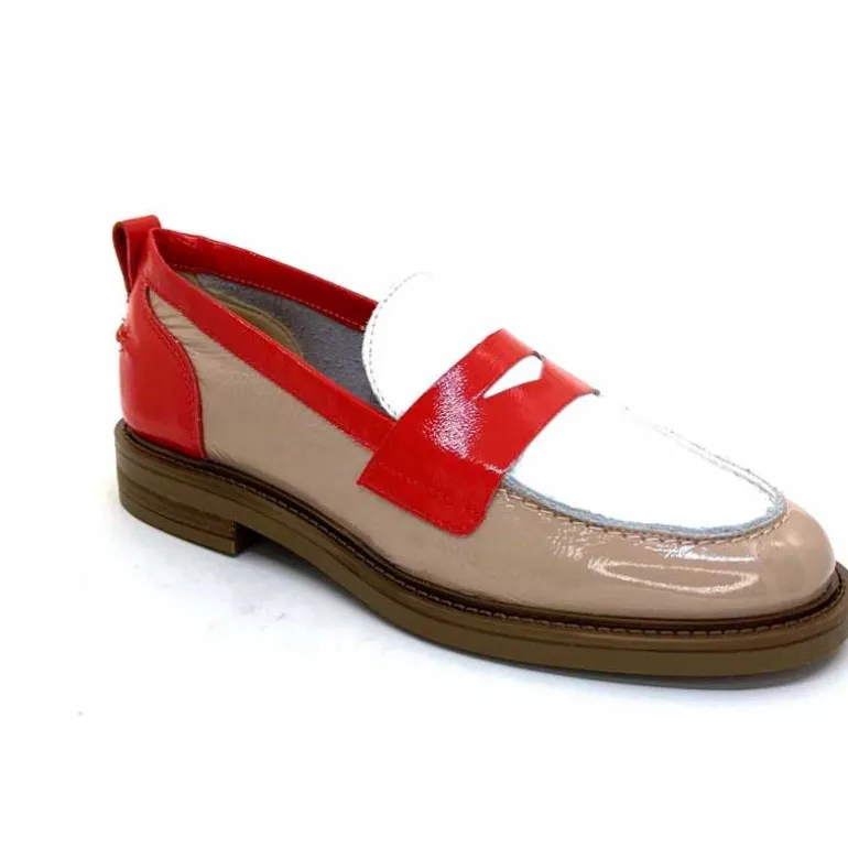 Ivoire0104a Mocassins Ivoire A53115 Cuir Vernis Beige Blanc Corail Hot