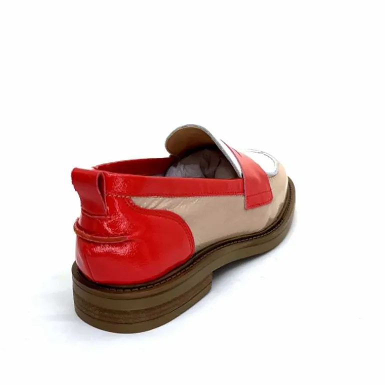 Ivoire0104a Mocassins Ivoire A53115 Cuir Vernis Beige Blanc Corail Hot