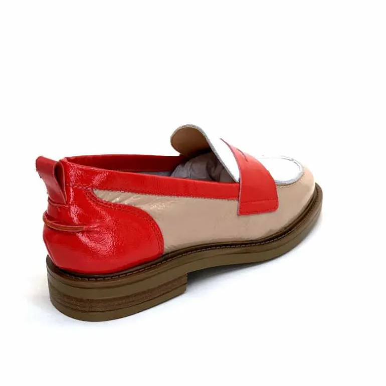Ivoire0104a Mocassins Ivoire A53115 Cuir Vernis Beige Blanc Corail Hot
