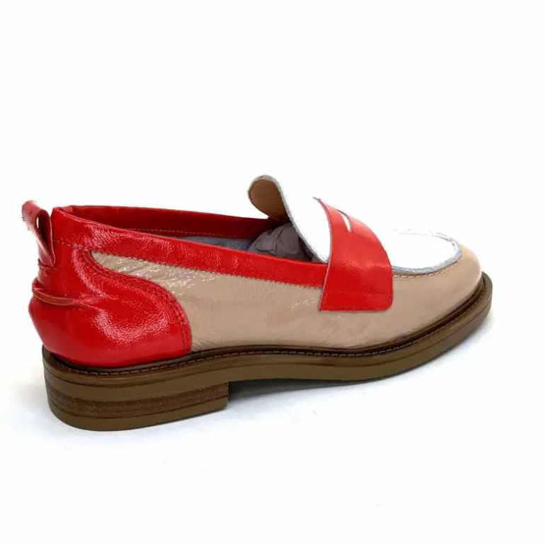Ivoire0104a Mocassins Ivoire A53115 Cuir Vernis Beige Blanc Corail Hot