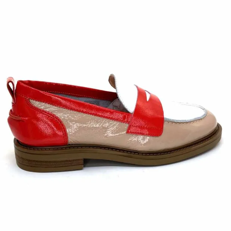 Ivoire0104a Mocassins Ivoire A53115 Cuir Vernis Beige Blanc Corail Hot