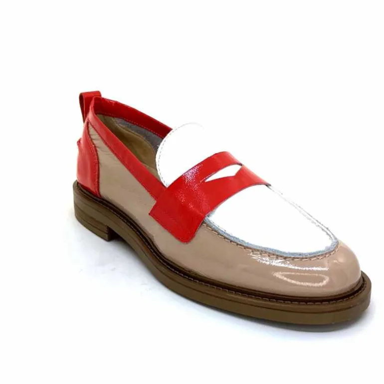 Ivoire0104a Mocassins Ivoire A53115 Cuir Vernis Beige Blanc Corail Hot