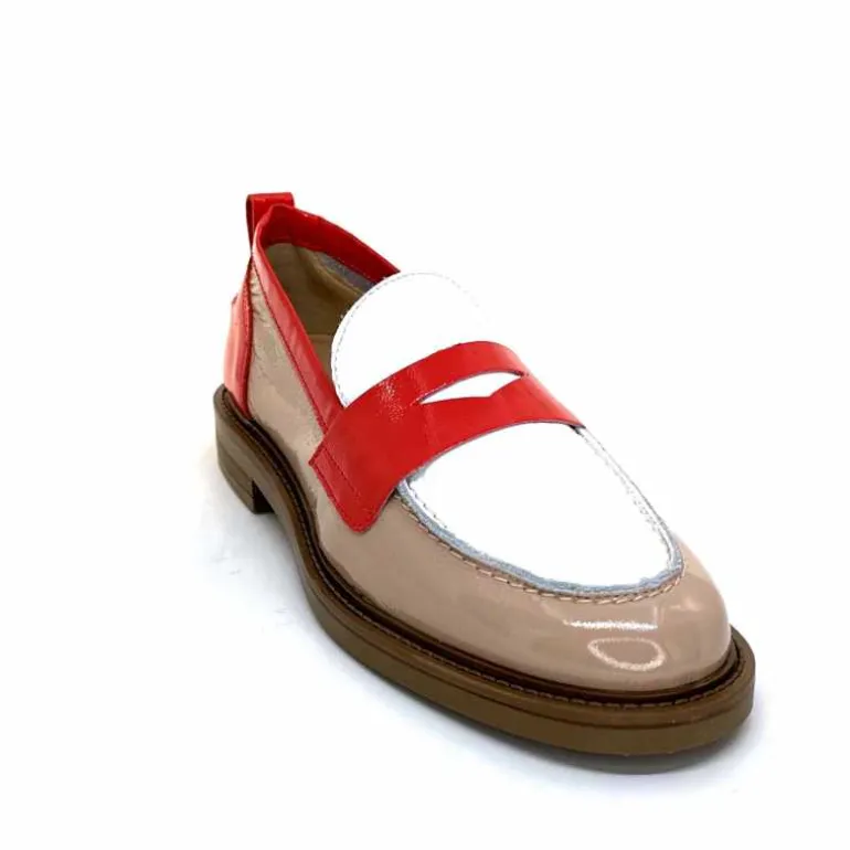Ivoire0104a Mocassins Ivoire A53115 Cuir Vernis Beige Blanc Corail Hot