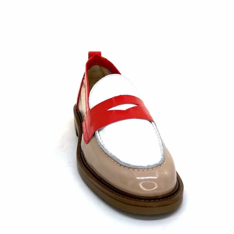 Ivoire0104a Mocassins Ivoire A53115 Cuir Vernis Beige Blanc Corail Hot