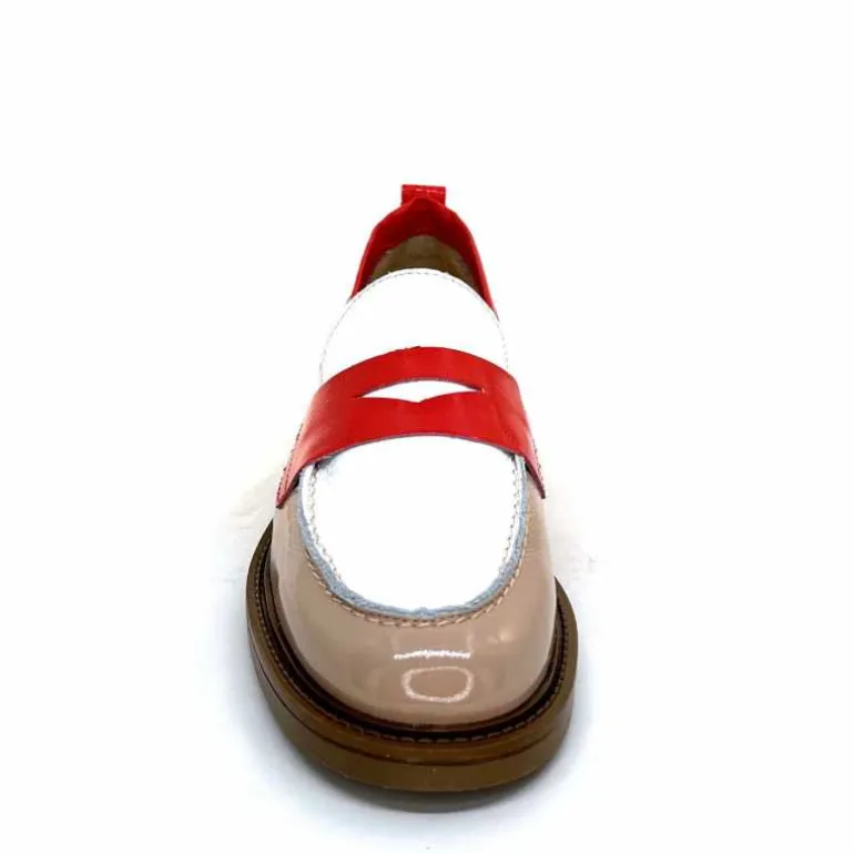 Ivoire0104a Mocassins Ivoire A53115 Cuir Vernis Beige Blanc Corail Hot