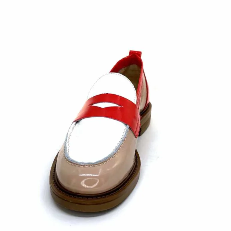Ivoire0104a Mocassins Ivoire A53115 Cuir Vernis Beige Blanc Corail Hot