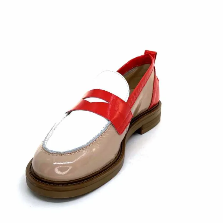Ivoire0104a Mocassins Ivoire A53115 Cuir Vernis Beige Blanc Corail Hot