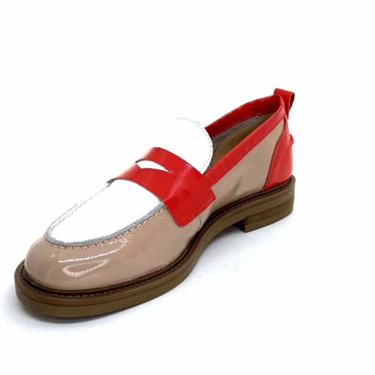 Ivoire0104a Mocassins Ivoire A53115 Cuir Vernis Beige Blanc Corail Hot