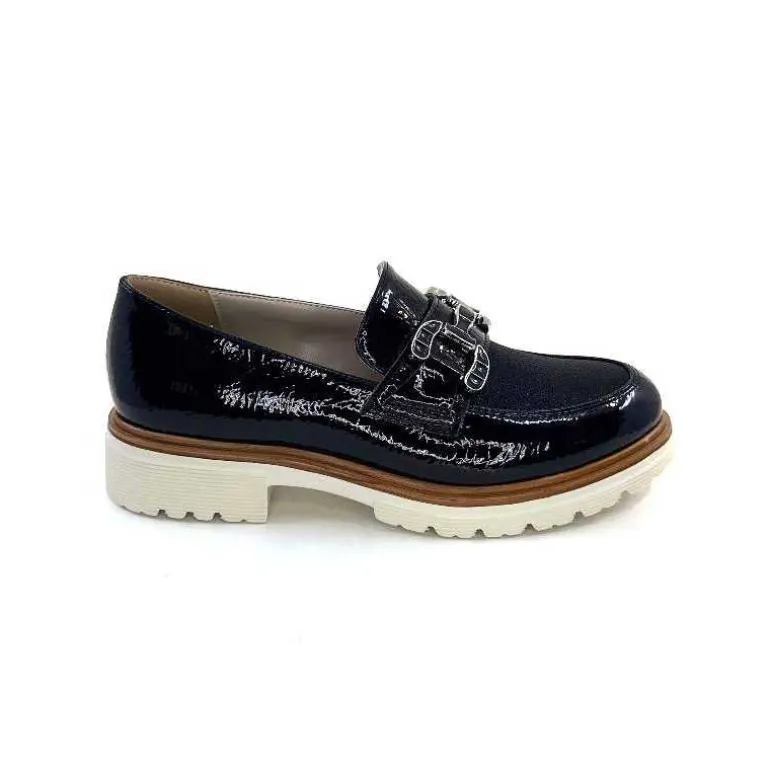 Ivoire0130a Mocassins Ivoire 8B5085 Cuir Vernis Textile Bleu Marine Fashion
