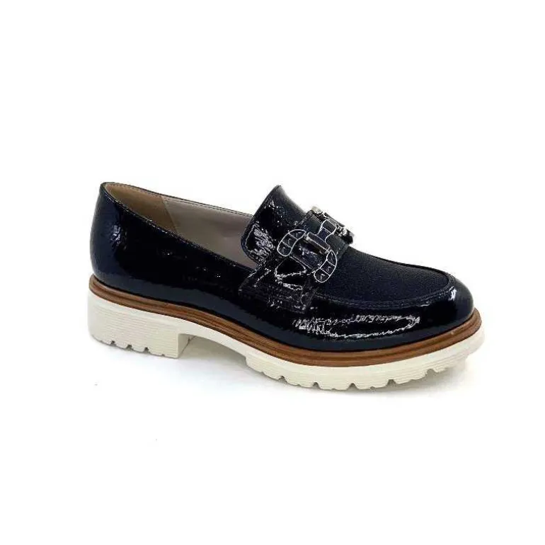 Ivoire0130a Mocassins Ivoire 8B5085 Cuir Vernis Textile Bleu Marine Fashion