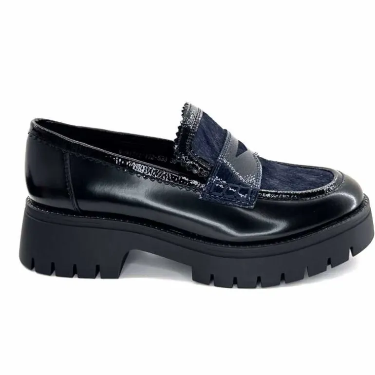 Regarde Le Ciel Mocassins Leticia 02 Cuir Glacé &amp; Marine Noir Cheap