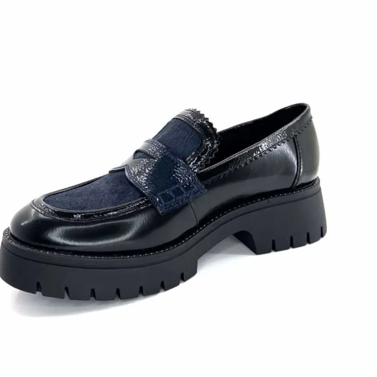 Regarde Le Ciel Mocassins Leticia 02 Cuir Glacé &amp; Marine Noir Cheap